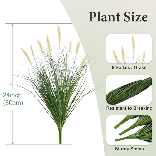 24 inches Extra Lush Artificial Reed Grass (6pcs), Luxury Fake Plants with 8 Heads Dogtail Flower, Luxury Faux Greenery with Dogtail for Garden Porch and Home Decor (Pink-8) - color: Pink-8, size: 24 inches