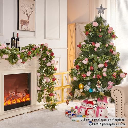 PONKING Flower Garland Artificial Rose Vine Flowers Hanging Fake Roses Vines for Wedding Birthday Party Valentines Christmas Room Wall Arch Decor, 2 Pink & 1 Red Floral Garland Decorations - color: Huge Flower Pink Vines 5.4ft