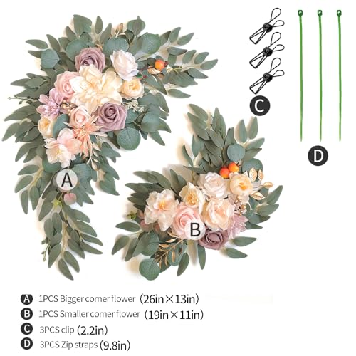 Faux Flower Swag Set of 2 for Wedding Welcome Signs Floral Swag Wedding Reception Ceremony Signs Decor (Champagne) - color: Champagne