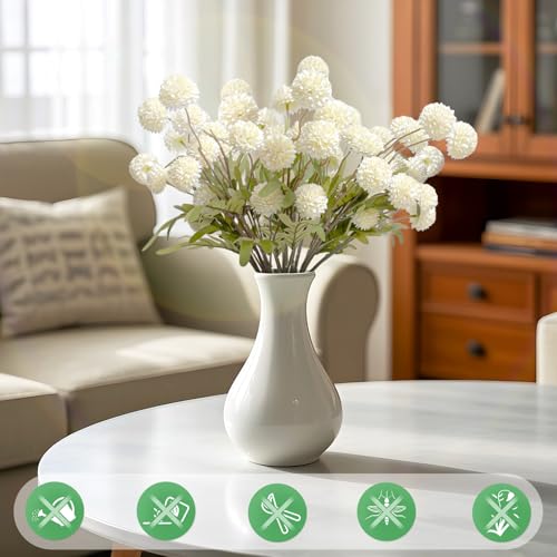 Artificial Flowers 10 Pcs Faux Silk Pompon Mum, Bulk Fake Flowers Mini Chrysanthemums with Stems for DIY Bouquet Centerpieces Wedding Fillers Champagne Arrangements Room Decor, White - color: White