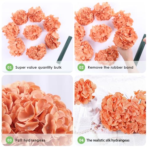 AVIVIHO 60 pcs Fall Flowers Terracotta Fake Flowers Hydrangea Artificial Flowers Bulk Realistic Faux Hydrangeas Silk Flowers with Stems for Party,Home,Weddings,Indoor or Outdoor Decorations - color: Terracotta, size: 60PCS