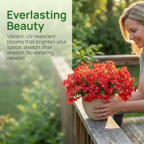 trytuny Artificial Flowers for Outdoor, Realistic Faux Plants for Outside Indoor Porch Patio Window Box Planter Home Decor (12pcs -red) - size: 12PCS - red