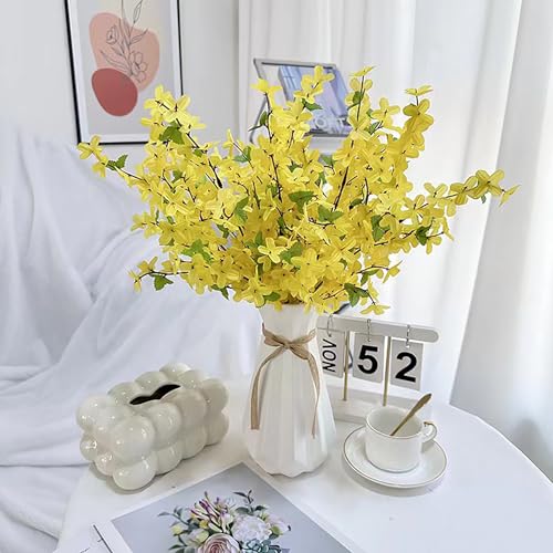 FERIAL 6Pcs Artificial Forsythia Flower Branches Spring Summer Yellow Silk Fake Winter Jasmine Artificial Orchids for DIY Floral Arrangement Wedding Party Home Office Indoor Outdoor Decorate - color: Yellow-6