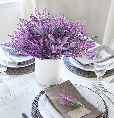 Fuchsia 4pcs Artificial Flowers Flocked Plastic Lavender Bundle Fake Plants Wedding Bridle Bouquet Indoor Outdoor Home Kitchen Office Table Centerpieces Arrangements Christmas Decor - color: Lavender/Fuchsia/4pcs