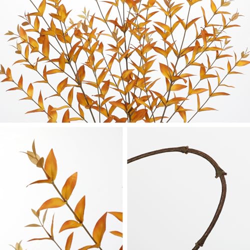 Briful 3PCS Artificial Fall Stems – 36.2" Long Stem Golden Leaf Branches, Autumn Foliage Branch for Fall Vase Filler, Thanksgiving Centerpiece, Harvest & Farmhouse, Christmas Decoration - color: Golden
