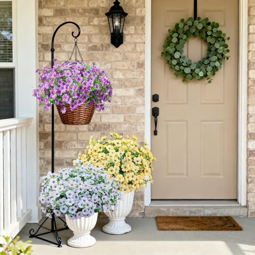 Artificial Outdoor Flowers 16 Bundles UV Resistant Fake Mums Flowers Plants for Decoration Indoor Outdoor Window Box Hanging Planter Home Porch Decor Plastic Faux Flowers (White) - color: White