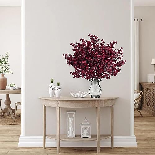 Sggvecsy 15 Pcs Babys Breath Artificial Flowers Gypsophila Bouquets Bulk Real Touch Fake Silk Flowers for Home DIY Floral Arrangement Table Centerpiece Fall Thanksgiving Autumn Decoration (Burgundy) - color: Burgundy, size: 15Pcs