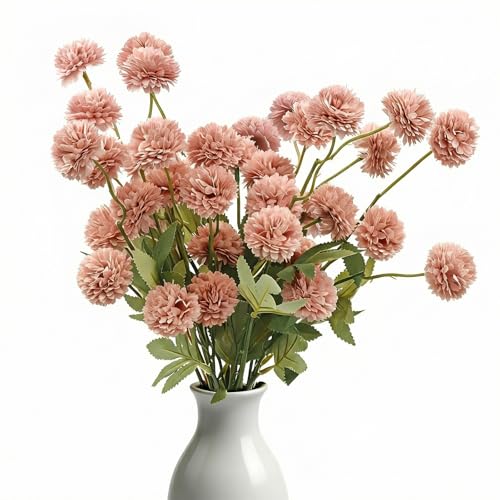 8pcs Blush Pink Fake Silk Pompon Mum Artificial Flowers,Mini Artificial Chrysanthemums with Stems,Faux Flowers For Vase,for Wedding Centerpieces, flower arrangements, vase fillers, and home decor - color: Blush Pink
