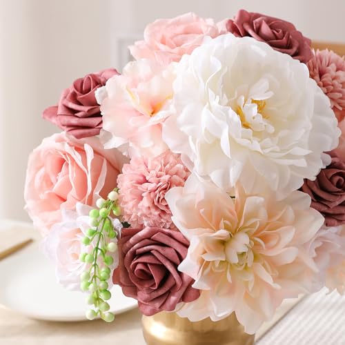 Kisflower Flowers Artificial Combo Cake Flowers Decorations Fake for DIY Wedding Bridal Bouquet Centerpieces Arrangements (Blush Pink) - color: Blush Pink