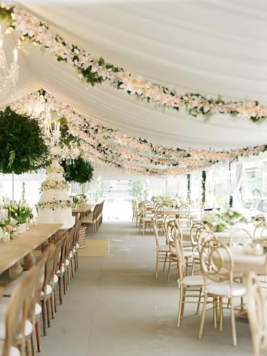 2PCS Champagne Wisteria Hanging Flowers, 2.95ft Wisteria Garland with 5 Branches Realistic Silk Hanging Flowers for Decoration, Wedding Arch, Party Backdrop, and Home Wall Decor - color: Champagne