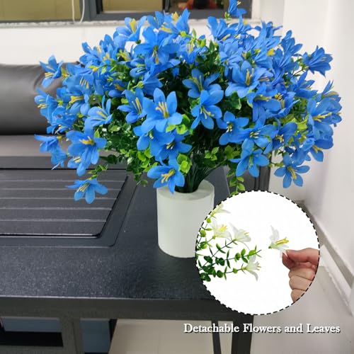 8pcs Artificial Flowers Lily, Silk Faux Fake Flower Plants for Wedding Bouquet Home Party Indoor/Outdoor Table Hotel Office Vases Floral Arrangements Decor, Blue - color: Blue
