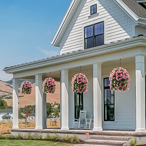 INQCMY Artificial Hanging Flowers in Basket for Spring Summer Patio Garden Decoration,UV Resistant Fake Silk Violet in Planter Realistic for Outside Home Porch Balcony Yard Decor(Pink) - color: Pink