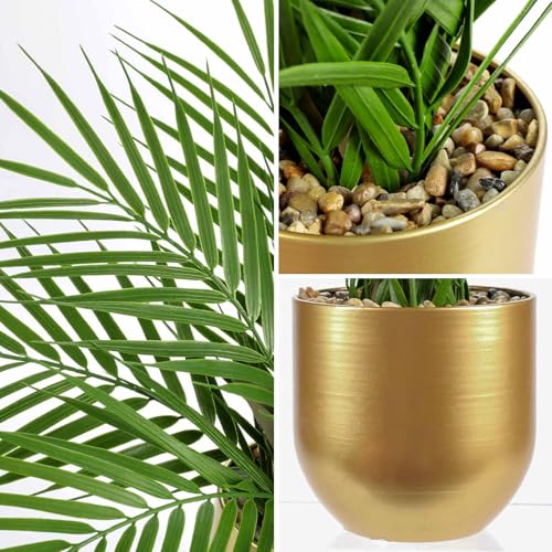 Briful Fake Plant 15.7’’ Artificial Palm Plant in Gold Pot Real Touch Faux Tropical Palm Tree Houseplant for Home Indoor Living Room Tabletop Balcony Decorations - color: 15.7'' Tall Gold