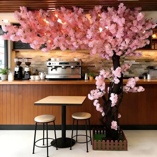 Artificial Cherry Blossom Trees Large,Faux Cherry Blossom Tree Artificial,Fake Cherry Blossom Handmade Tree Indoor Outdoor for Wedding Party Restaurant Park Living Room (Pink, 6ft 7in) - color: Pink, size: 6ft 7in