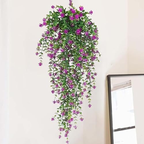 76cm Artificial Eucalyptus Flower Rattan Green Fake Plant Lvy DIY for Indoor Outdoor Wall House Weddings Patios Porches Decor (Rose Red) - color: Rose Red