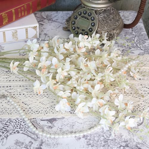 White Artificial Orchid Silk Fake Flowers 5PCS Long Stem Artificial Flowers that Look Real Dancing Lady Orchids for Tall Vase Home Outdoor Wedding Party Office Decoration(White) - color: White