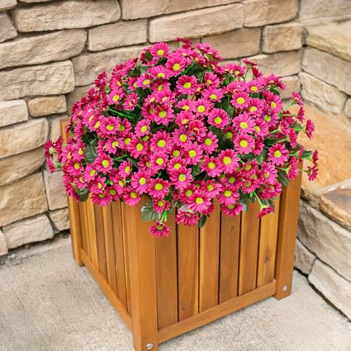 Daisy Artificial Flowers for Outdoors Decoration, 6 Bundles Fake Plants Flowers Bouquet Faux Flowers for Outdoor Planter Look Real UV Resistant Silk Flowers for Outside Garden Porch Patio, Dark Red - color: Dark Red