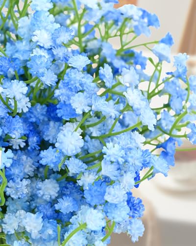 Babys Breath Artificial Flowers, 24Pcs Fake Baby Breath Flowers Artificial Bulk Faux Gypsophila Real Touch Flowers for Outdoors Wedding DIY Bouquet Arrangement Party Home Garden Decor, Blue - color: Blue, size: 24PCS