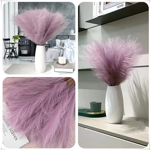 Fake Pampas Grass Plants Artificial Reeds Decoration Set of 28 Stems 18” Faux Florals Bulrush Fluffy Beige Branches for Home Wedding Party Vase Fillers Christmas DIY Feathers Décor Light Purple 28 Pcs - color: Pampas Grass Stems / Light Purple 28 Pcs