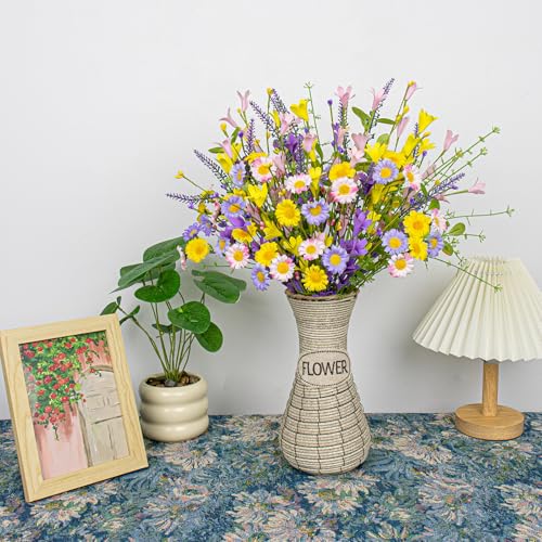 JINGHONG Artificial Spring Flowers 12 Pack Floral Picks 17” Flower Stems with Forsythia and Green Leaves for Spring Summer Flower Arrangements Centerpieces Indoor Outdoor Decorations