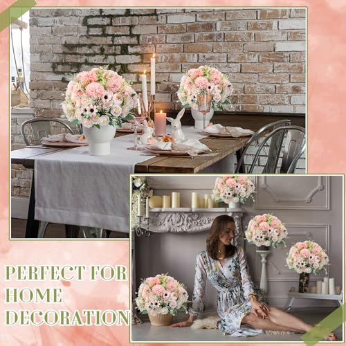 Tigeen 6 Bundles Artificial Bouquet Flowers Artificial Peonies Faux Roses Silk Flowers Hydrangea Bouquet for Wedding Table Centerpiece Floral Vase Decor (Pink) - color: Pink
