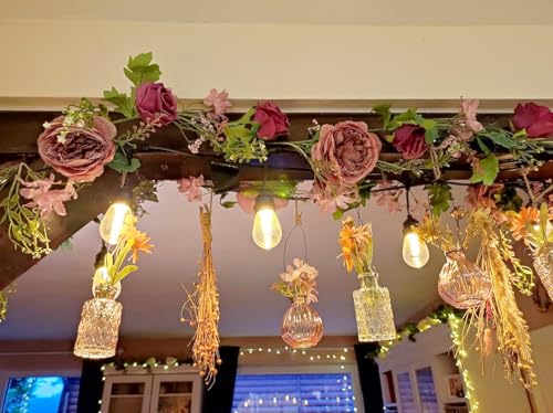 Peony Flower Garland, Rose Flower Swag, 6' Wedding Arch Flowers for Wedding Decor Home Table Runner Mantle Party Decor(Dusty Peony Garland) - color: Purple Peony Garland