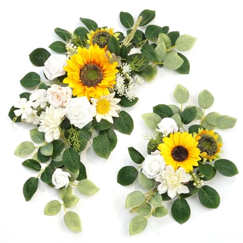 Wedding Decor (Pack of 2) Welcome Sign Flower Backdrop Garland for Ceremony Reception Wall Easel Home Decoration Entryway Faux Outdoor Board Head Table Decor (Sunflower) - color: Sunflower
