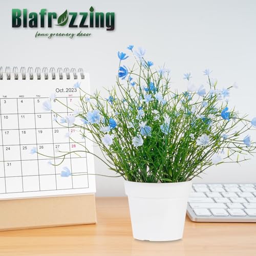 Artificial Babys Breath Potted Fake Plants with Flowers Faux Plants Indoor for Home Office Bookshelf Table Room Decor (Blue) - color: Blue