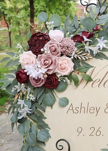 Ponatia Wedding Arch - Artificial Burgundy & Dusty Rose & Blush Flowers (Pack of 2) for Wedding Welcome Signs, Ceremony & Reception - color: Burgundy & Dusty Rose & Blush