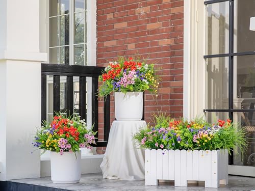 Green Moon 23PCS Artificial Plants Outdoor, Faux Flowers & Greenery Stems | UV Resistant Faux Outdoor plants, Artificial Flowers for Outdoors Garden Patio Porch, Window Box, Spring Summer Home Decor - color: Spring