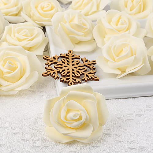 Artificial Rose Flower Heads, 100pcs Cream Yellow Roses Artificial Flower Foam Rose for DIY Wedding Bouquets Centerpieces Arrangements Party Baby Shower Home Decor (Stemless,Cream Yellow) - color: Cream Yellow, size: 100PCS