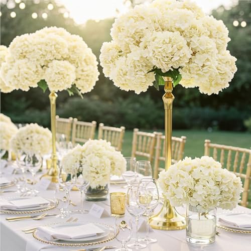 Auihiay 10PCS Hydrangea Artificial Flowers, Faux Champagne Flowers for Wedding Centerpieces, DIY Bouquets, Bridal Shower, Floral Decor Home Decoration with Stems (VASE NOT Included) - color: Champagne