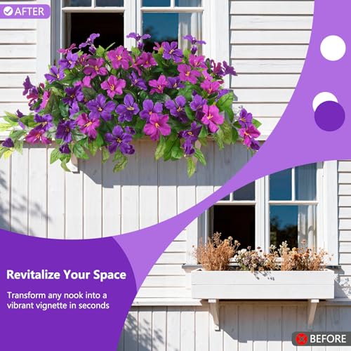 Homsunny Artificial Fake Flowers Plants Outdoor, 2PCS Realistic Faux Silk Flowers UV Resistant Fake Outdoor Flowers for Spring Outside Porch Garden and Home Patio Yard Decor (Light Purple Red) - color: B02 Double Orchid