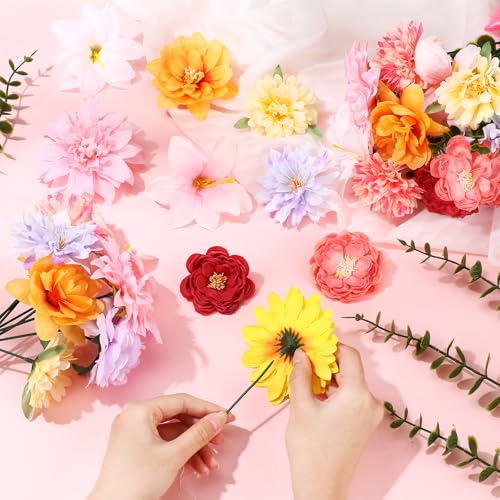 Giegxin 93 Pieces Artificial Peony Flower with Stems DIY Fake Flower Bouquets in Vase Floral Head Accessories Artificial Peony Lily for Weddings, Bouquets Parties, Home Kitchen Table Vase Decorations - style: Peony
