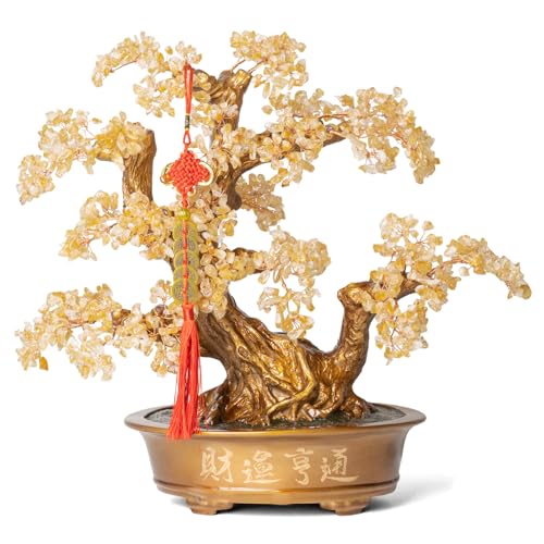 Natural Citrine Gemstone Crystal Bonsai Tree of Life（1,350 Gemstone Count） Large Feng Shui Money Chakra Tree for Luck and Wealth Desk Decoration 20 Inches - color: Big Citrine