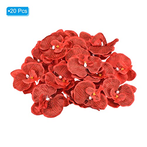 PATIKIL 9cm/3.5" Artificial Orchid Flower Heads, 20 Pack Silk Phalaenopsis Fake Butterfly Orchid Heads for Wedding Floral Bouquet Decor DIY Craft Making, Red - color: Red, size: 3.5"