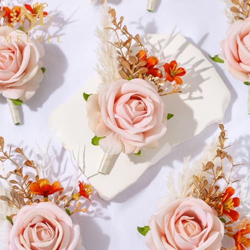Pink Velvet Rose Boutonniere for Men,Set of 6,Groom and Best Man Boutonnieres with Artificial Flower,for Wedding Ceremony Anniversary, Formal Dinner Party, Fall Vintage Rustic Marriage Prom - color: 6pcs Pink Boutonnieres