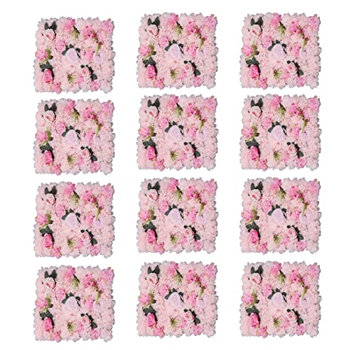 Flower Wall Panel Set, 12 Pcs Light Pink Artificial Dahlia Rose Flower Mat Backdrop, Silk Floral Panels for Decoration 24x16 Inch - color: Light Pink