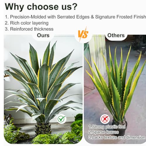 Artificial Agave Plant Potted Plants for Indoor Outdoor Fake Agave Tree in Pot Realistic Faux Tree with 42 Leaves for Home Living Room Office Garden Front Porch Patio Decor (61inch-1 Pc Potted Yellow) - size: 61inch-1 Pc Potted Yellow