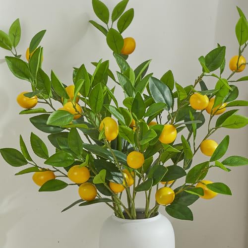 Heleze 36 Inch Artificial Lemon Branches for Vases Greenery Stems with Faux Fruits Realistic Lifelike Fake Lemon Tree Branch for Home, Dining Table, Kitchen Decor