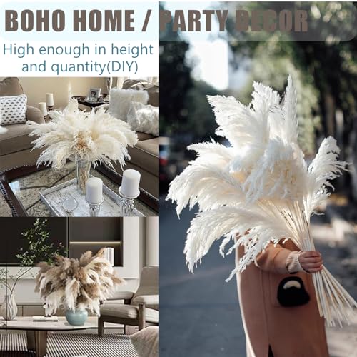 30 Stems 28" inch Large White Pampas Grass Fluffy, Boho Home Decor, Natural Fluffy Pompas Grass Pampas for Living Room Decor, Table Decor, Boho Decor Floor, Party Wedding Decor - size: 30pcs white