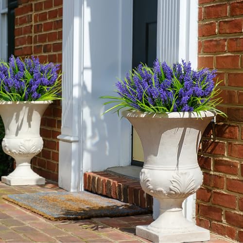 MERIXMAS 24 Bundles Artificial Plants Flowers Outdoor, Faux Lavender Flowers with Monkey Grass, UV Resistant Plastic Faux Plants for Indoor Outdoor Window Patio Hanging Planter Home Decor