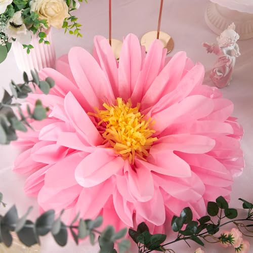 Pink Paper Flowers 6 Pcs, 20 Inch Large Paper Flowers for Pink Party Decorations, Girl Women Birthday Decorations, Tissue Paper Flower Decoration for Backdrop, Classroom and Wall Decor - color: Pink White