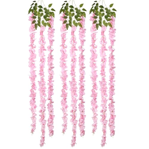 IPOPU Pink Wisteria Hanging Flowers Garland 6.4FT Wisteria Garland Hanging Flowers for Decoration for Wedding Arch, Backdrop, Garden Party Decor, 3 PCS (Pink) - color: Pink