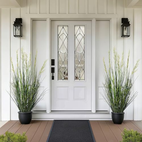 2 Pack Artificial Cattail Reed Grass Indoor Outdoor Realistic Floor Plants Fake Grass for Home Office Wedding Patio Front Decor Faux Plastic plantas Synthetic Pampas Grass Housewarming Gift - color: Green, size: 5FT
