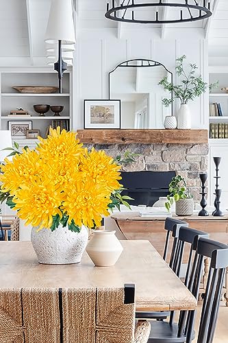 Briful 6 Pcs Yellow Artificial Mums for Outdoors Fall – 25.6’’ Long Stem Faux Chrysanthemums, Large 6’’ Silk Fall Flowers for Wedding Bouquets, Centerpieces, Porch Décor, Indoor Home Decoration - color: Yellow
