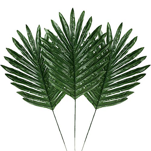 30 Pcs Faux Palm Leaves with Stems Artificial Tropical Plant Imitation Safari Leaves Hawaiian Luau Party Suppliers Decorations,Tiki,Aloha Jungle Beach Birthday Leave Table Decorations - color: 30 Stemmed Palm