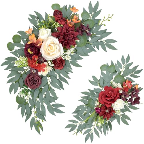 Wedding Arch Flowers, Burgundy Artificial Arch Flowers Floral Swag for Wedding Backdrop Welcome Sign, Ceremony Retirement, Birthday, Party Decorations (Burgundy) - color: Burgundy