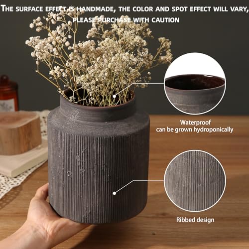 Rustic Vases for Home Decor. Ceramic Vase for Dining Table Decor. Terracotta Decorative Vase 6.1IN. ZSHLXM - color: Dark Brown, size: 6.1 x 7 inches
