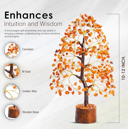 Crocon® Carnelian Crystals Tree, Birthday Gifts for Women, House Warming Gifts New Home Decor, Healing Crystals Spiritual Present, Birthday Gift for Mom, Orange Decor, Gemstones Money Tree Positivity - color: Carnelian (Golden Wire)